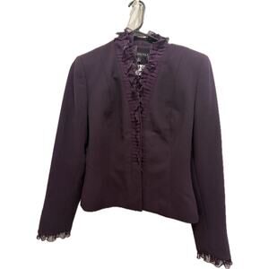 Nipon Boutique Women's Purple Dress Blazer Jacket Ruffle 3 Button Size 8
